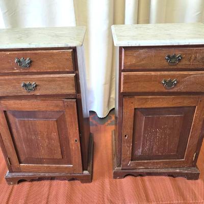 Pair Of Vintage Side Tables Marble Tops