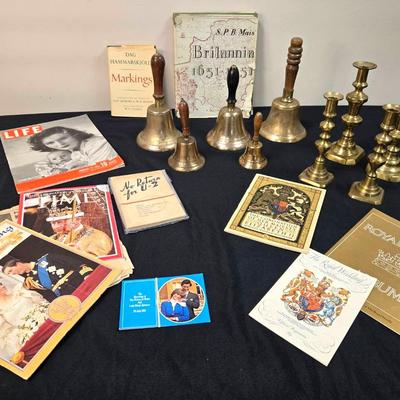 Vintage Bells, Books, & Candlestick Holders
