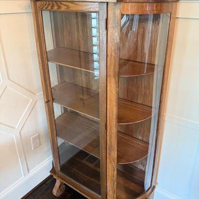 Vintage Curved Glass Bow Front Curio Cabinet 4 Shelf Locking Door