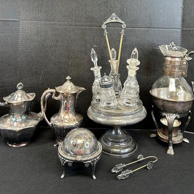 Victorian (18th-19th) Century Cruet Set, coffee warmer, domed butter dish, coffee and tea pot