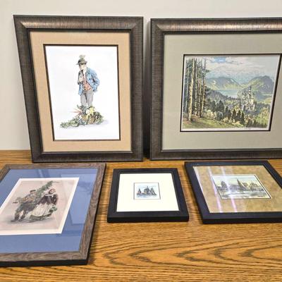 5 Piece European Framed Art Prints 