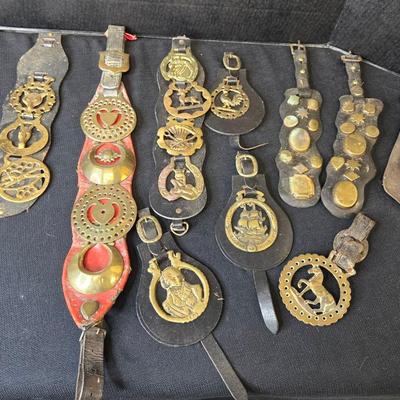 Vintage English Brass Horse Medallions Straps