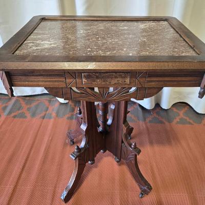 Antique Eastlake Marble Top Side Table 