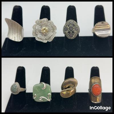 8 Sterling Silver Rings 