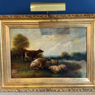Antique 1875 Dutch pastoral oil painting signed W. Gray