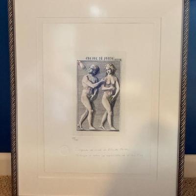 Italian original watercolor Adam and Eve being cast from the garden