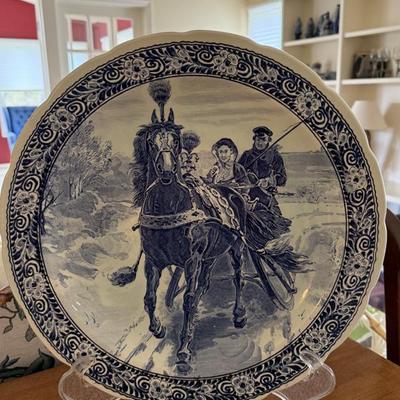Delft blue horse and rider platter