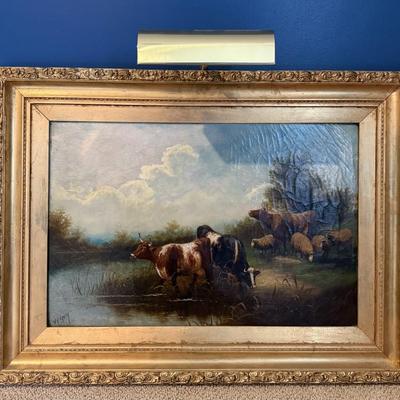 Antique 1875 Dutch pastoral oil painting signed W. Gray