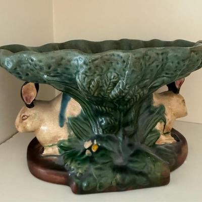 Vintage Majolica bunny pedestal bowl