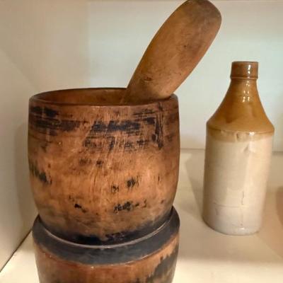 Antique wooden mortar and pestle