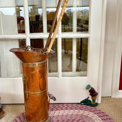 Vintage copper and brass umbrella stand 