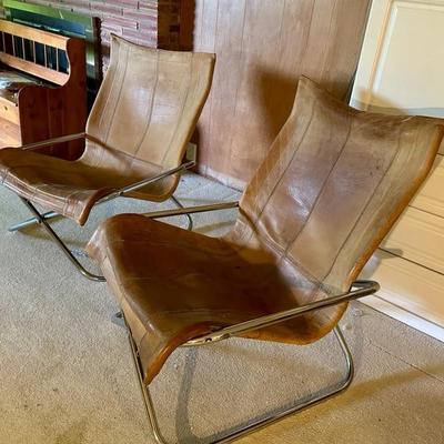Takeshi Nii Mid Century Leather sling chairs