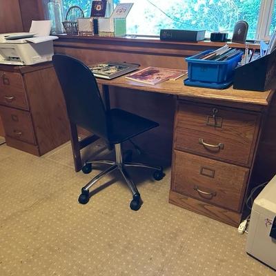 Desk with oak file cabinets
