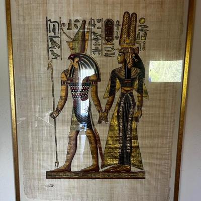 Egyptian papyrus painting featuring Horus and possibly Queen Nefertari