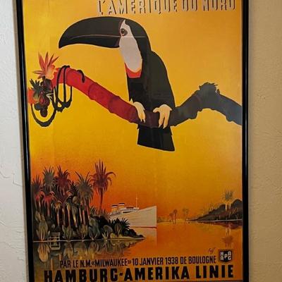 vintage travel poster advertising the Hamburg-Amerika Linie (Hamburg America Line), a German transatlantic shipping company