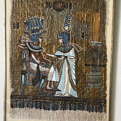 Egyptian papyrus painting of Pharaoh Tutankhamun and his wife Ankhesenamun