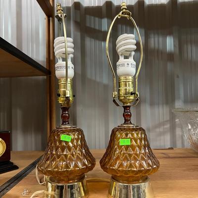 Amber Glass Lamp Pair