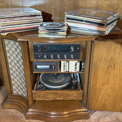 Stereo Console With Turntable And 8 Track Tape Player, Works! Plus Albums