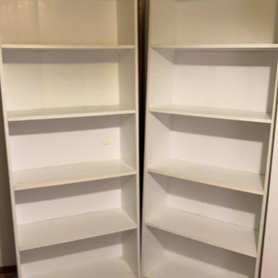 White Wall Storage Units with Adjustable Shelves Each 28” Wide X 12” Deep X 6’ High