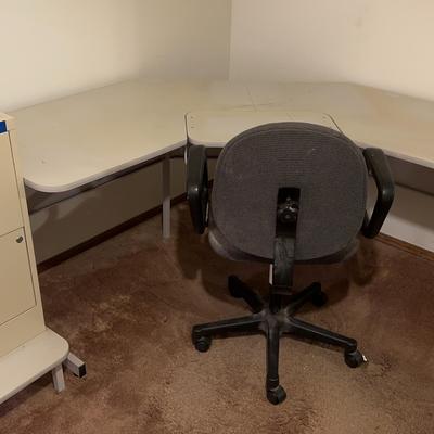 Office Desk, Chair And Filing Cabinet 84” Across X 24” Deep X 29” High 