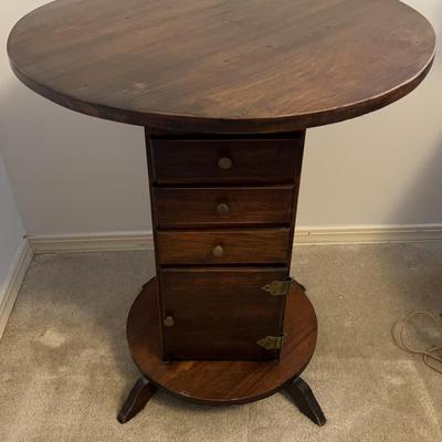 Vintage  Round Table With Drawers 23 1/2” Diameter X 27 1/2” Tall