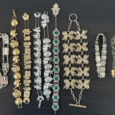 Collection Of Bracelets With Charms And Unidentified Gemstones 