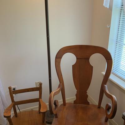 Two Wooden Rocking Chairs and Floor Lamp 70” Tall