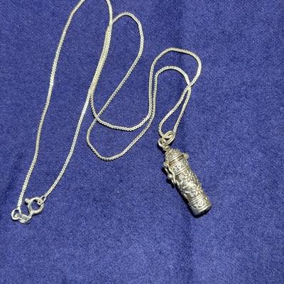 Sterling Silver Necklace With Sterling Silver Cylinder Container tw 0.195 oz