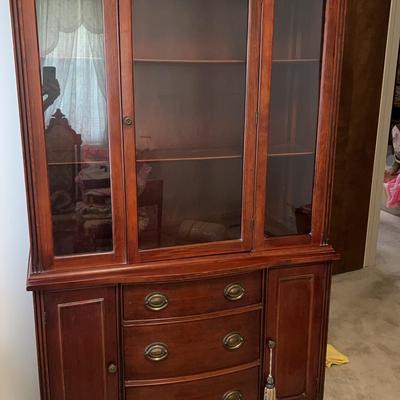 Wood China Cabinet with Glass Doors and Drawers 42” Wide X 14” Deep X 70” Tall
