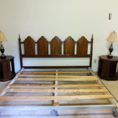 Midcentury, solid wood, King Bed Frame, Nightstands, Lamps
