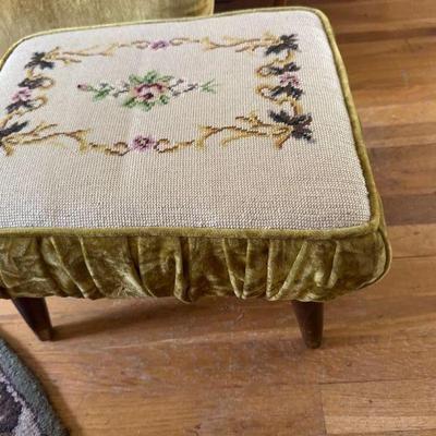Stool with needlepoint on top