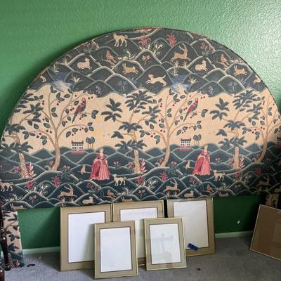 18th-century French or English tapestry headboard, picture frames