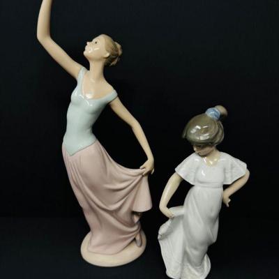 NAO Lladro Figurines: 'The Dance Is Over' (1994) & 'How Pretty' (1989)	