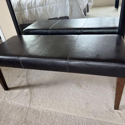 Black Upholstered Dania Furniture Bench w/ Wood Legs	