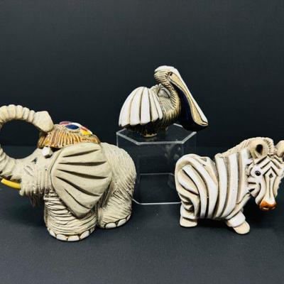 Artesania Rinconada Uruguay Figurines - Elephant, Pelican, Zebra	