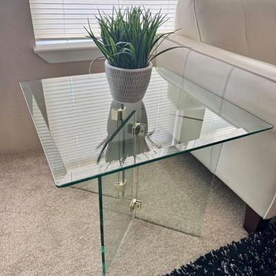 Modular Glass Side Table w/ Metal Hinges – Adjustable 2-Base Design	