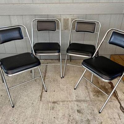Vintage MCM Samsonite Folding Chairs – Chrome Frame & Black Vinyl	