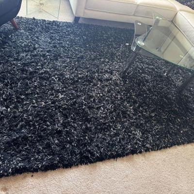 Black Woven Long Shag Rug – 70” x 97” Textured Area Carpet	