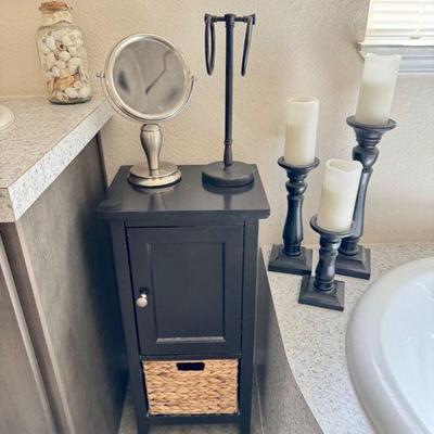 6-Piece Bath Decor Set – Cabinet, Mirror, Candleholders & More	