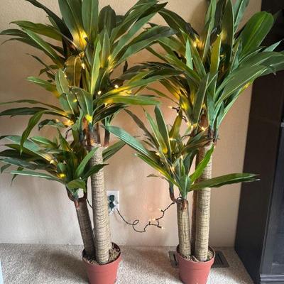 Pair of 47” Tropical Plants w/ String Lights + 2 Extra Pots	