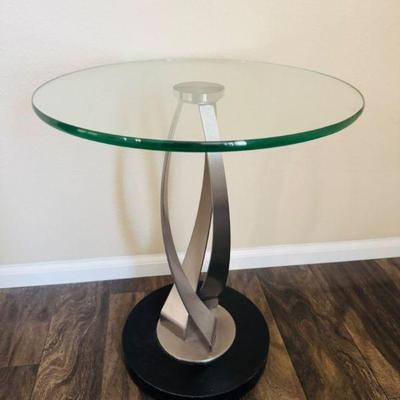 Modern Glass Side Table – Twisted Metal Base, Gigi Style Design	