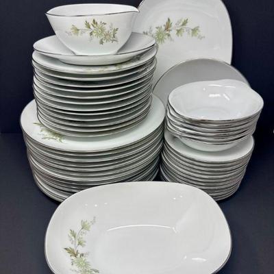 Noritake Soroya China Set (40+) - Daisy Pattern, Silver Trim - Japan	