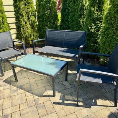 4-Piece Outdoor Patio Set – Black Mesh Chairs & Glass Top Table	