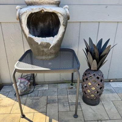 Decorative Metal Pineapple Lantern & Textured Fountain Vase	