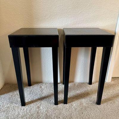 Pair of Black Glass-Top Accent Tables – Sleek Plant Stands	
