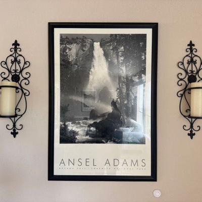 Framed Ansel Adams Print + 2 Metal Sconces w/ Battery Operated Candles	