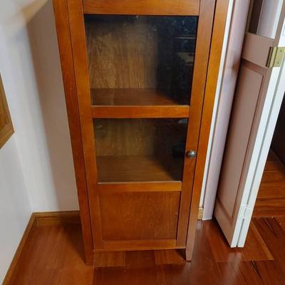 Wood And Glass Panel Storage Shelf Cabinet