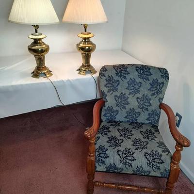 2 Solid Heavy Brass Colored Lamp & Chair