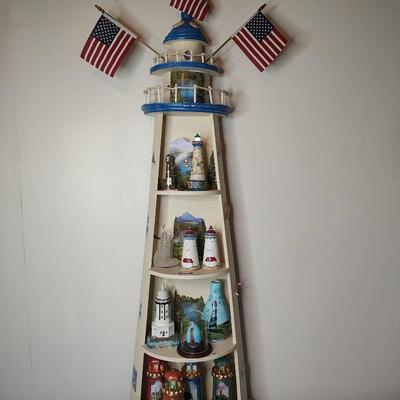 Large Wooden Lighthouse Shelf Full Of Lighthouses