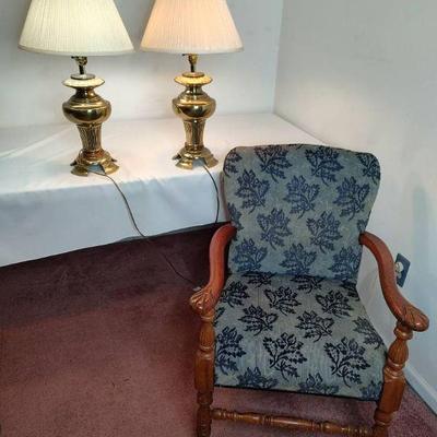 Solid heavy brass colored lamp and chair